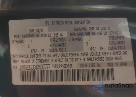 2004 Mazda Mx-5 Miata Cloth из США, поврежденный, VIN JM1NB353040407777